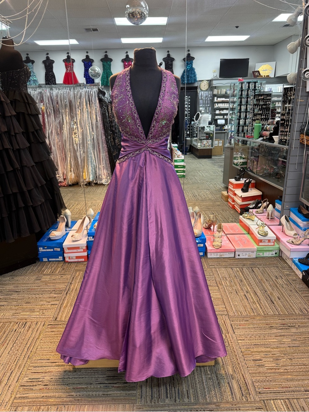 CASSANDRA STONE SZ-6 84506 HALTER PURPLE PROM PAGEANT FORMAL DRESS